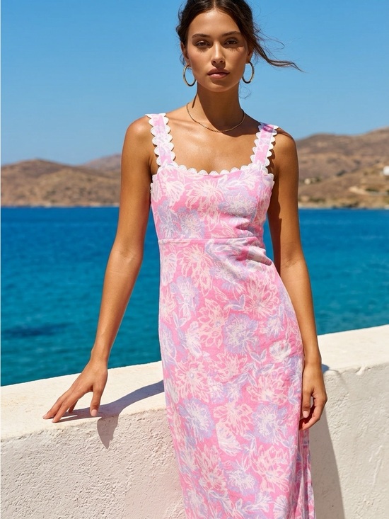 Lilly Pulitzer Dresses & Skirts - Lilly Pulitzer Rousseau Pink Zen Garden Dwyer Midi Dress women’s size XXS